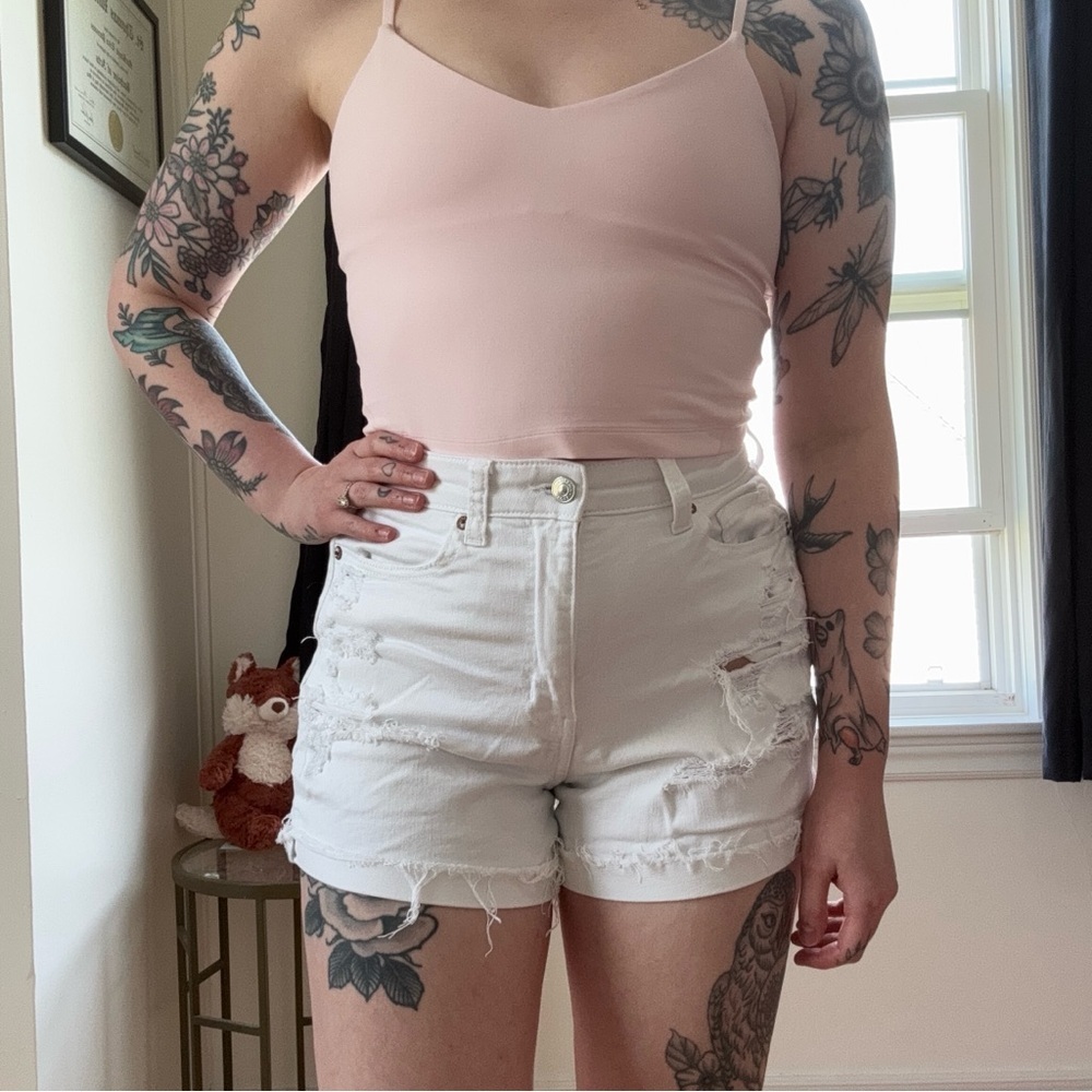 American Eagle Distressed White Mom Shorts